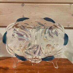 Vintage MIKASA Studio Nova Crystal Serving Dish Platter Colorful Fish Shells